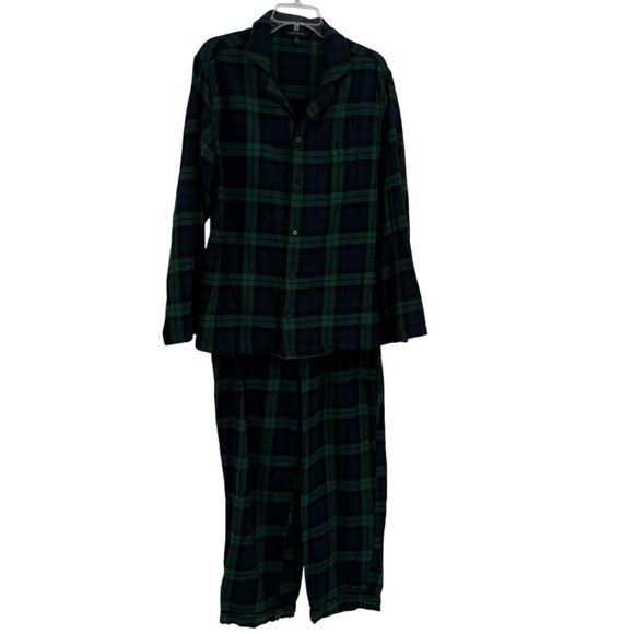 Banana Republic Women’s Green Blue Plaid Flannel Pajama Set Top Size M /pants L - Picture 1 of 8